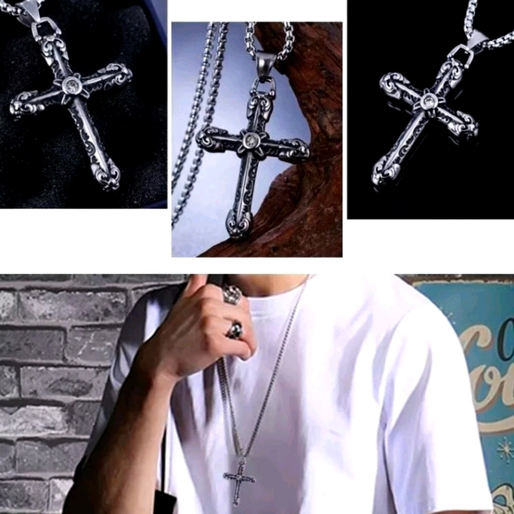 Goth Cross Pendant Chain Necklace For Men Male